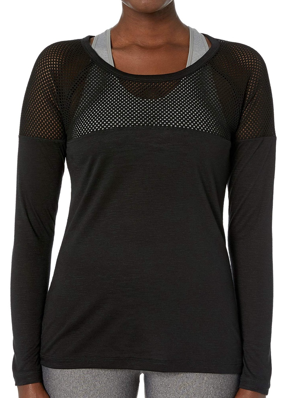 Lorna Jane Black Long Sleeve Mesh Yoke Top